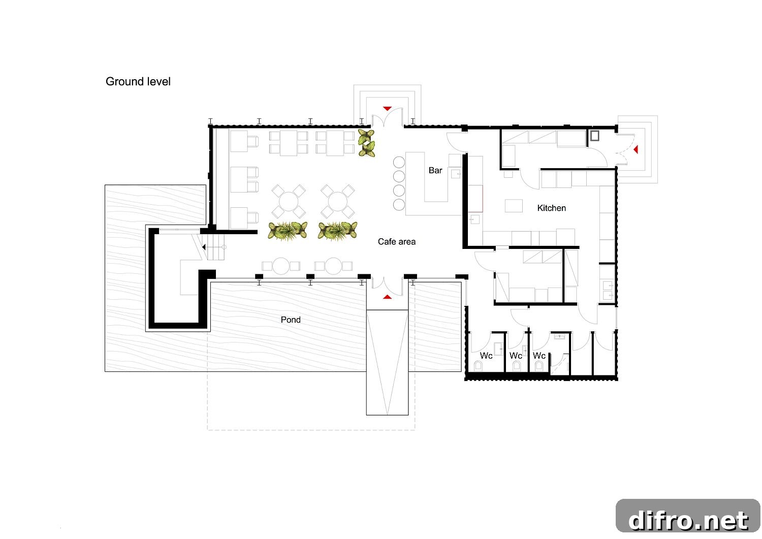 Ground floor plan of the café