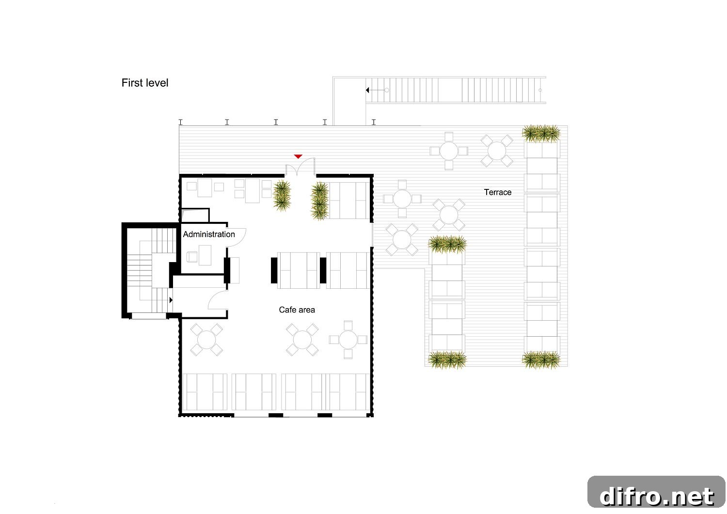 First level floor plan with terrace