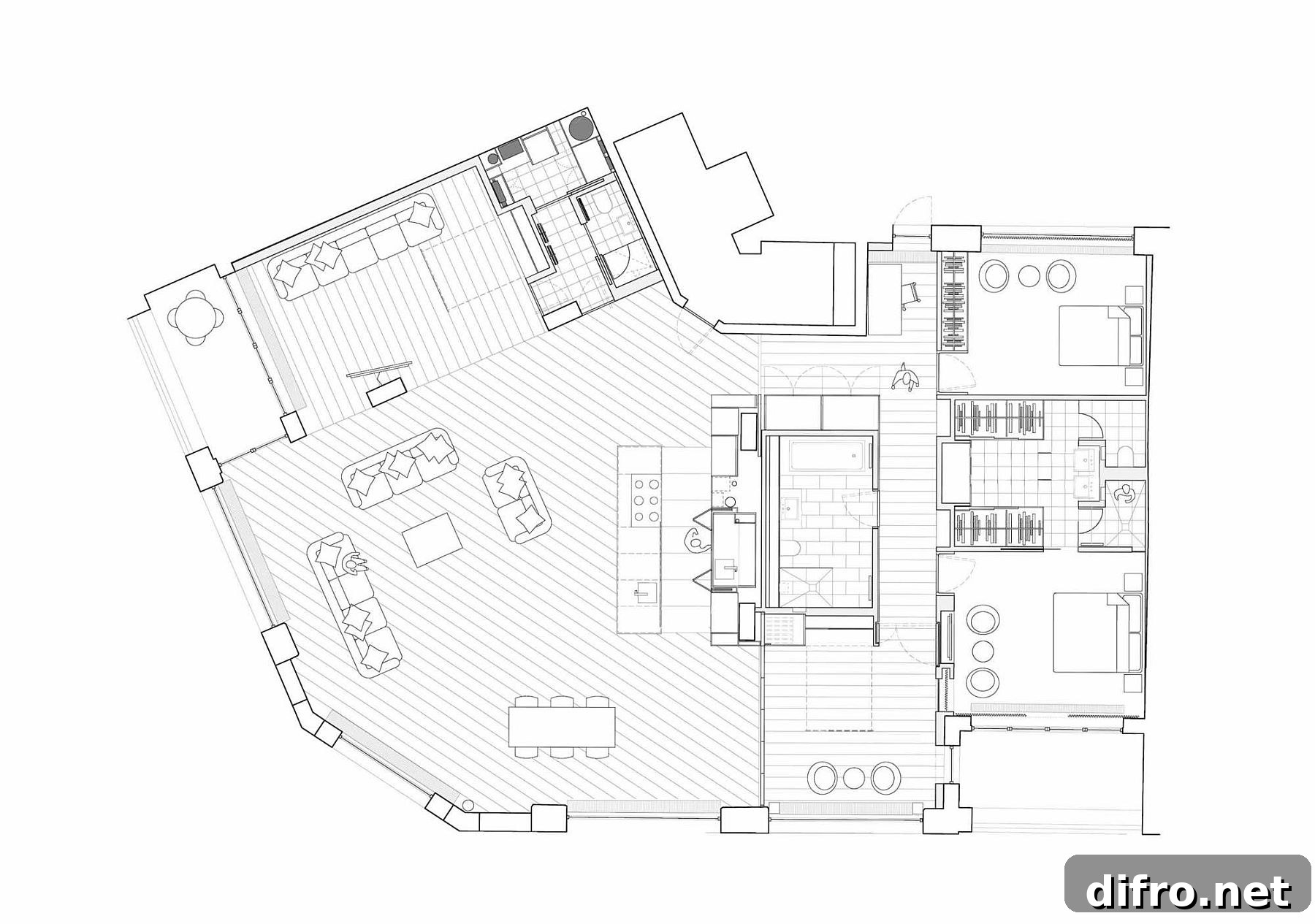Floor plan of the renovated London loft