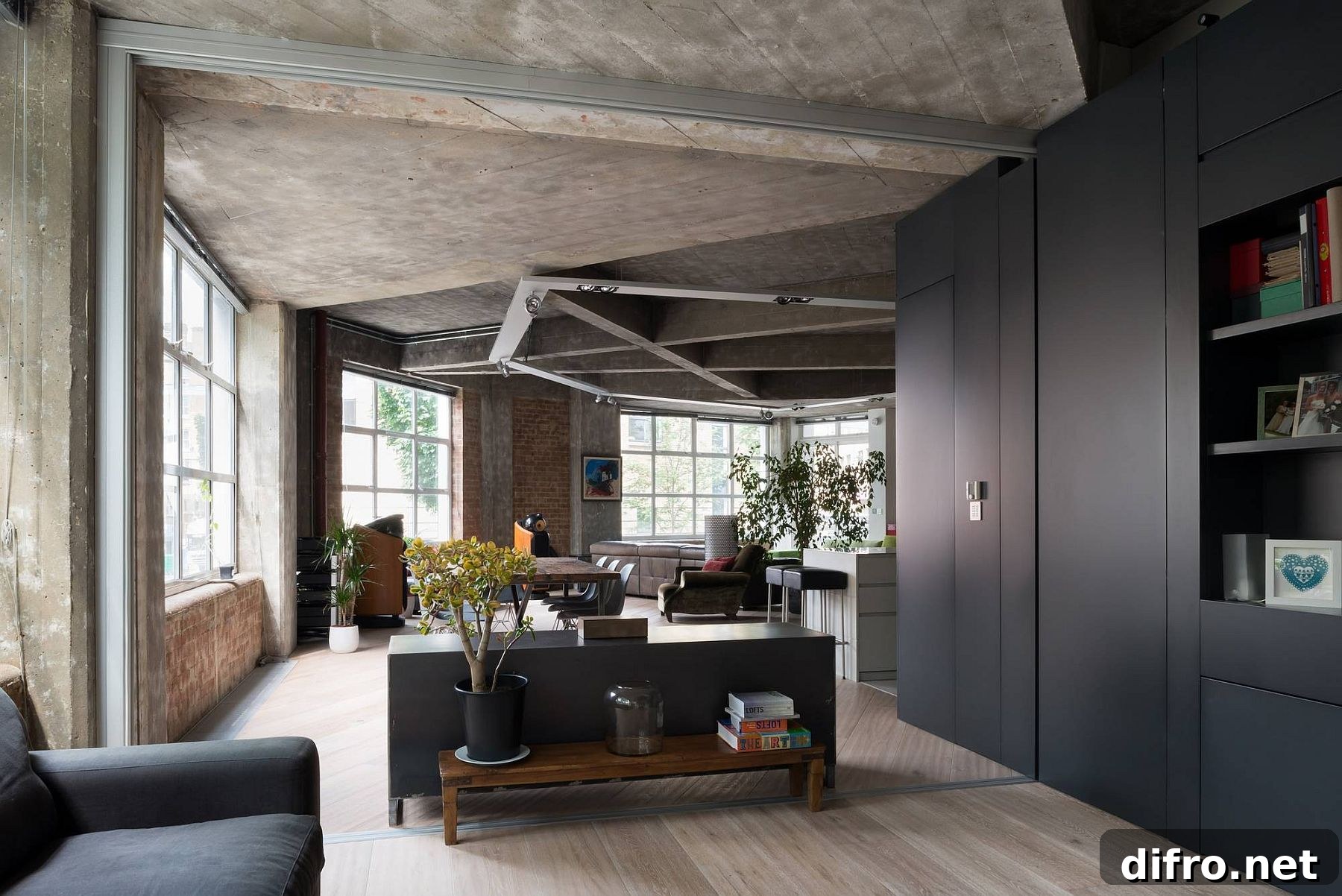 Modern joinery pieces bring modernity to the industrial loft