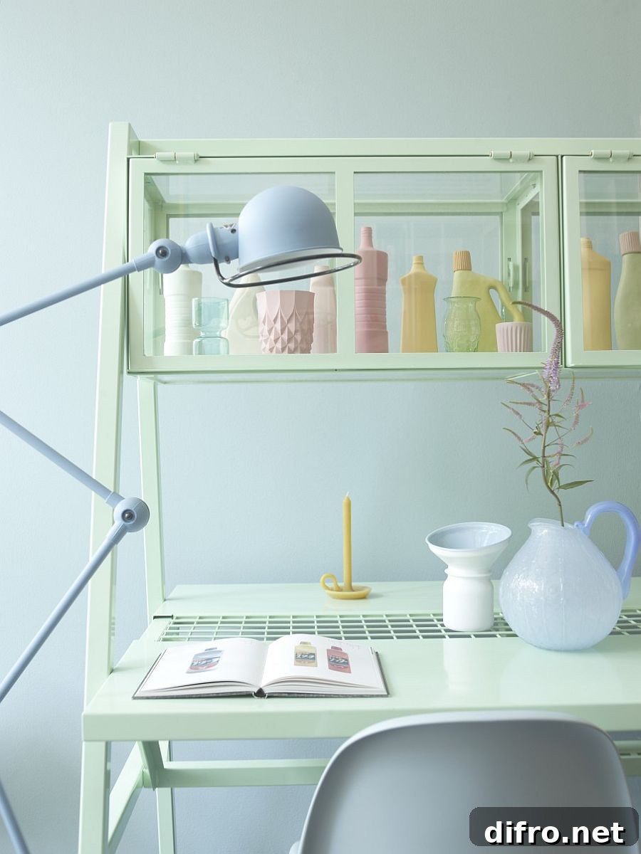 Decorating the home office in delicate and stylish pastels
