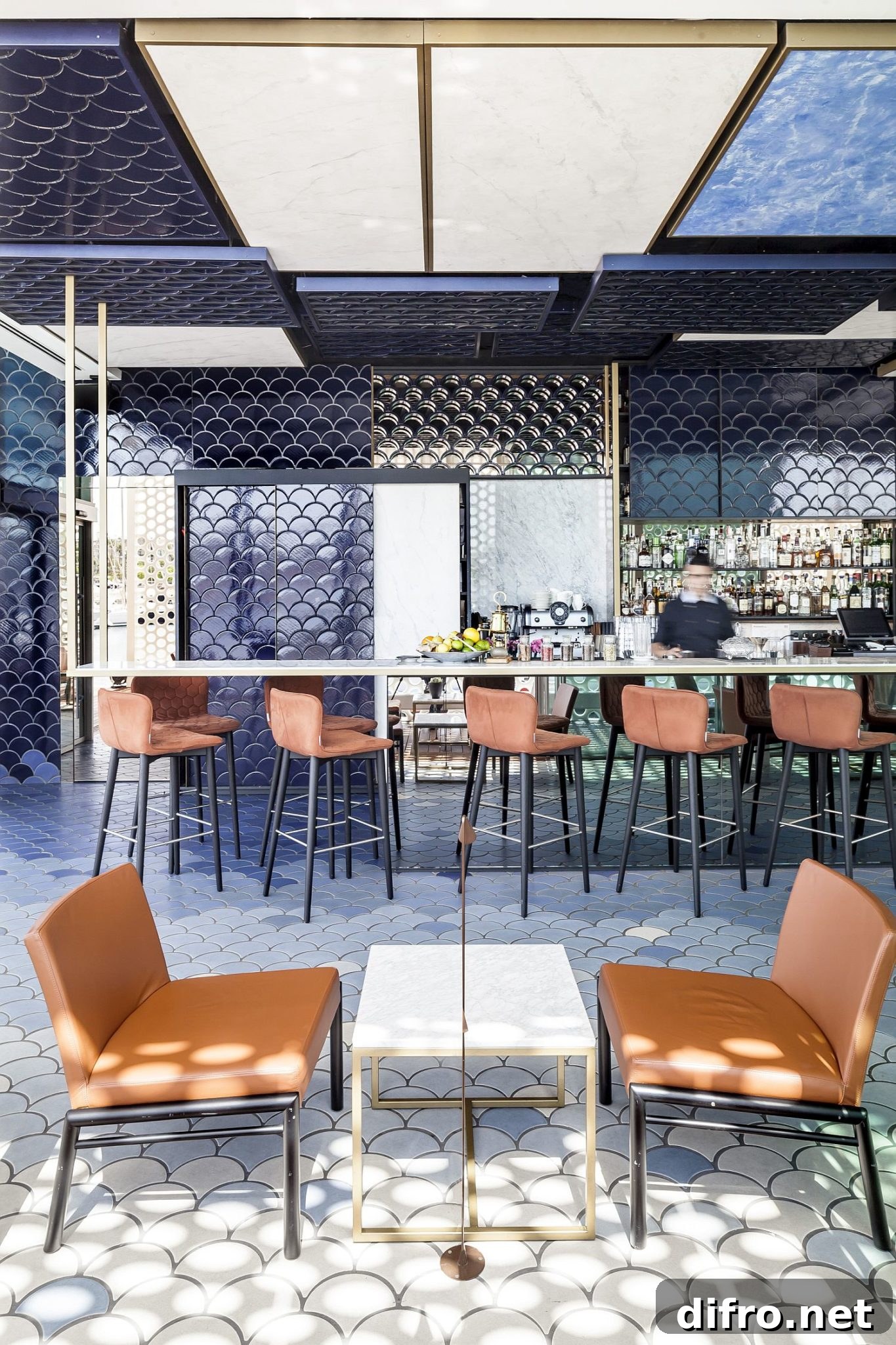 A break wave inspires the design of this cool bar in Barcelona