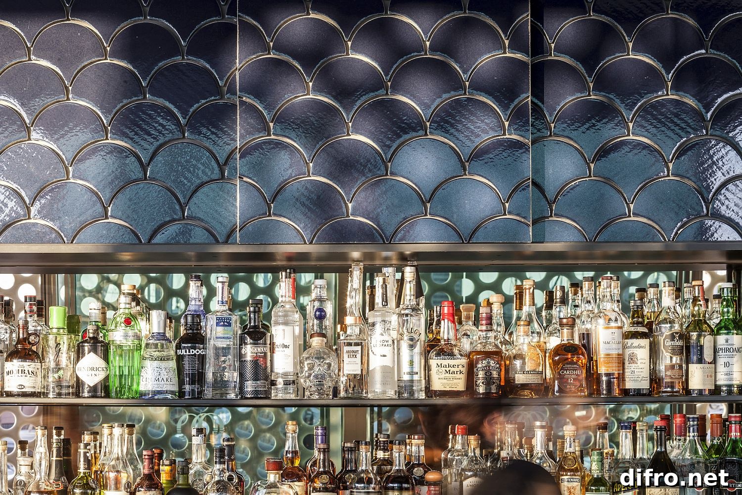Tilework inside the bar is inspired by the colors of the ocean