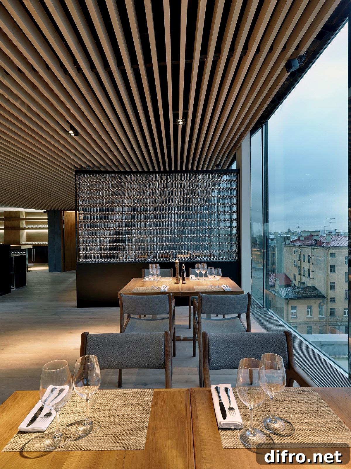 Minimal wooden tables and chairs