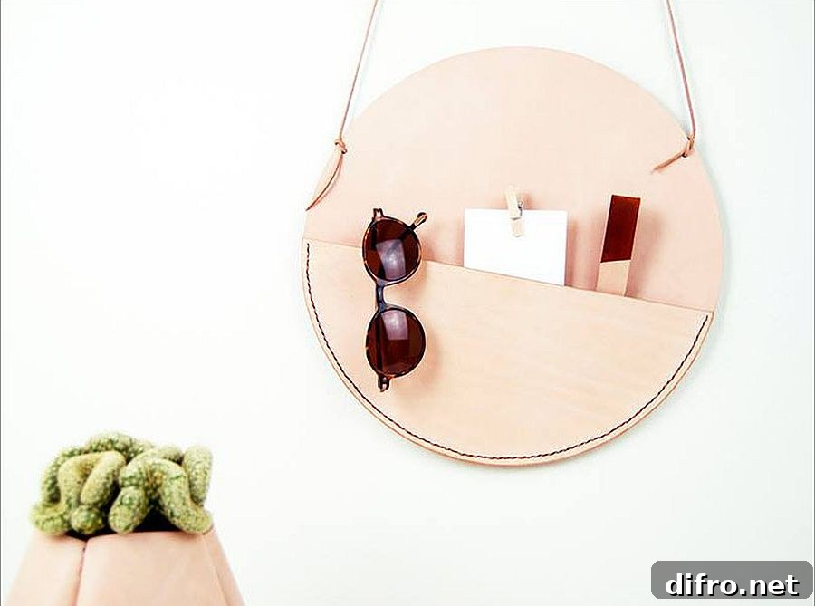 Leather wall pockets in a home office