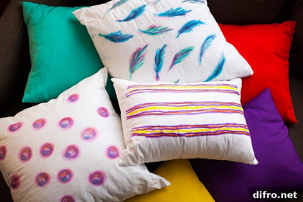 Colorful watercolor-inspired throw pillows