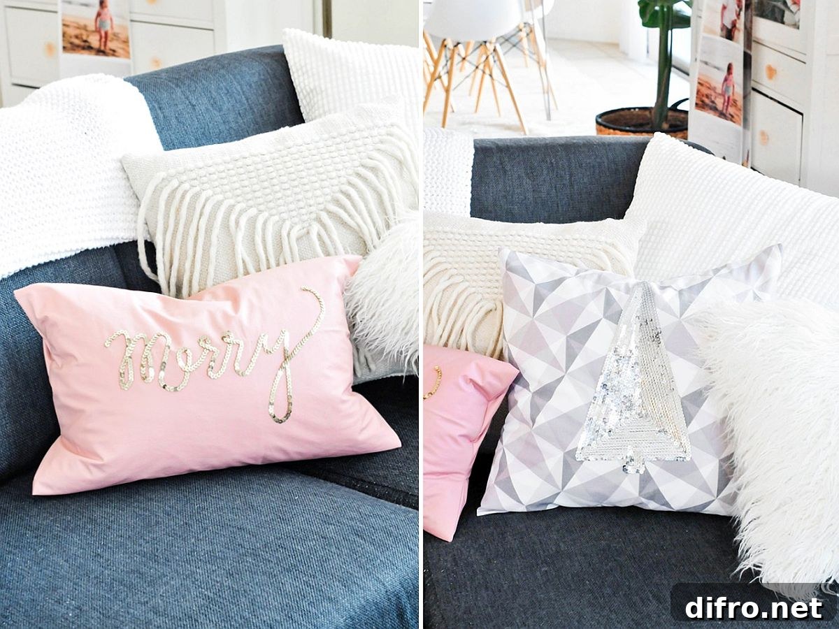 DIY holiday sequin pillow