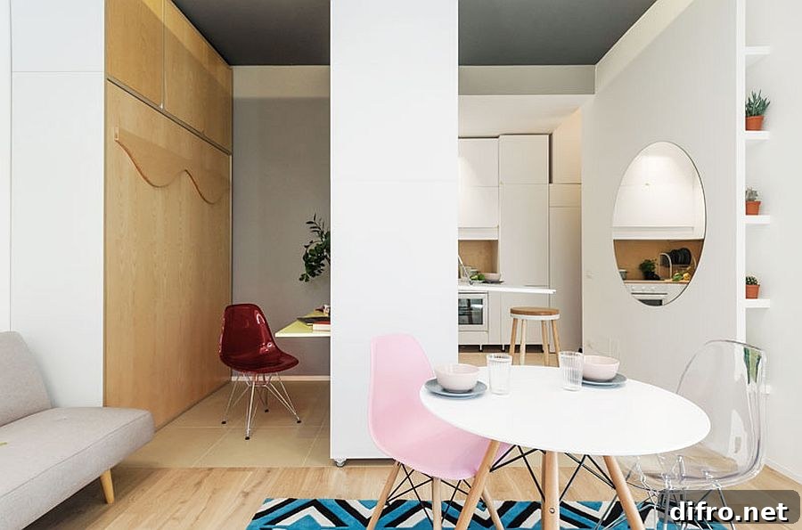 Movable wall with folding desks