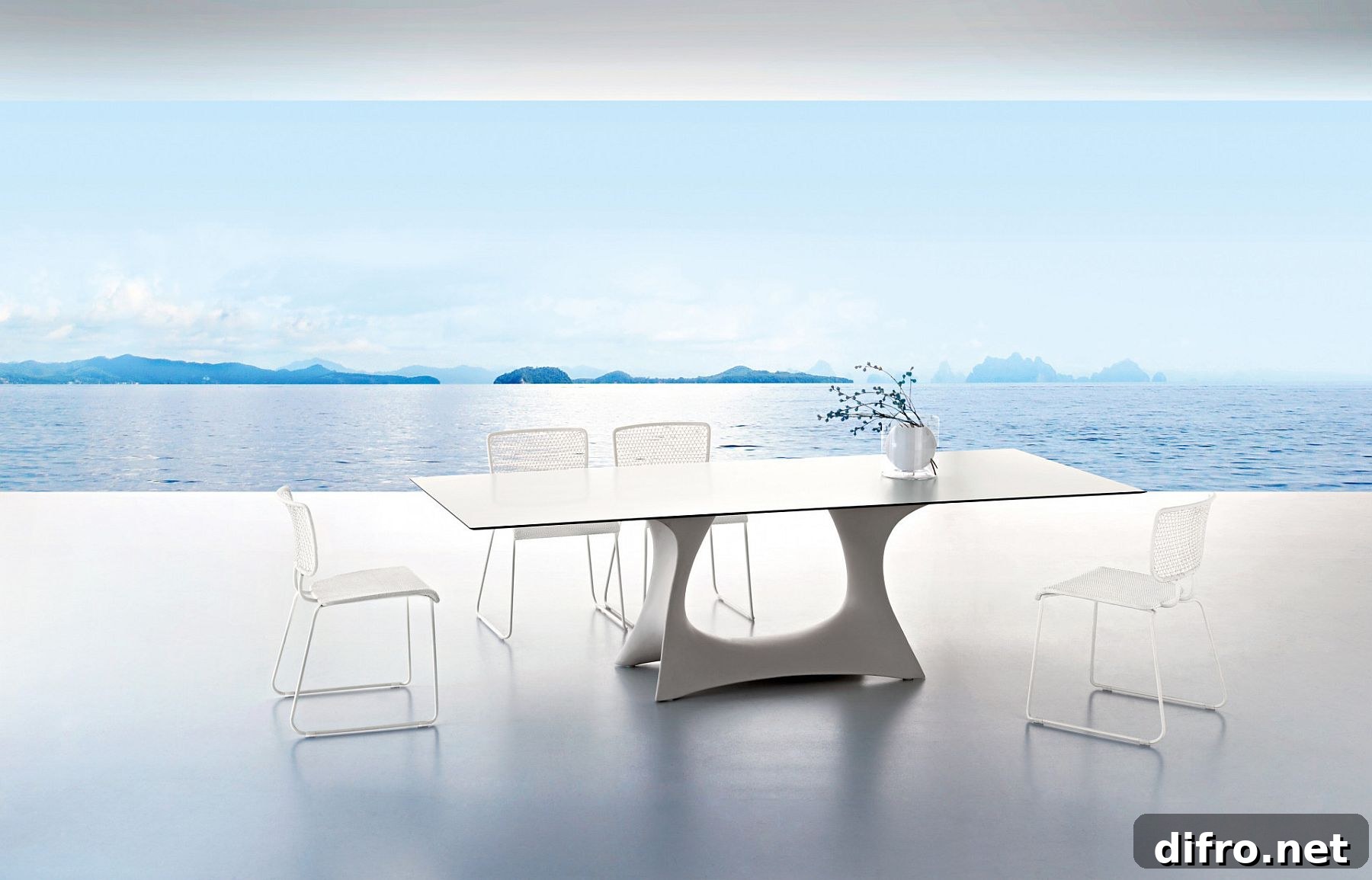 Base of a minimal outdoor dining table that steals the show