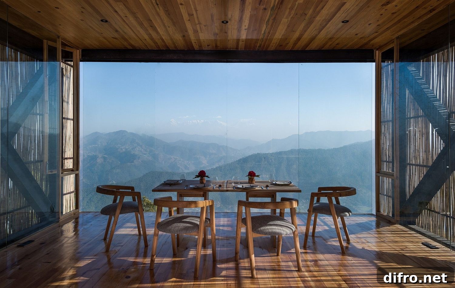Dining room view of Kanchenjunga from The Kumaon hotel dining area