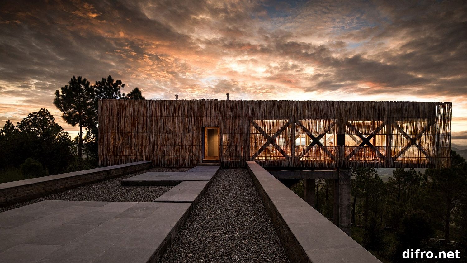 Bamboo-clad exterior of The Kumaon hotel in Uttarakhand