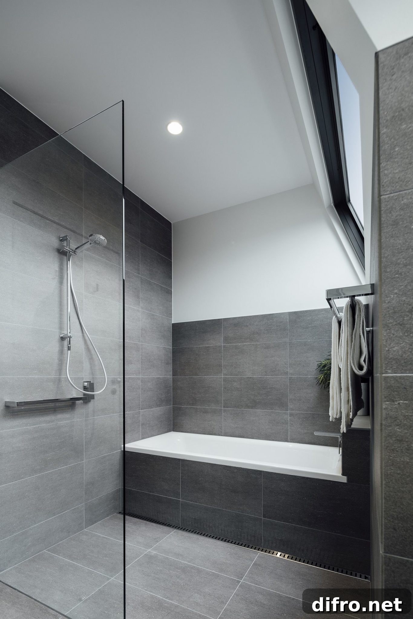 Minimal modern bathroom in white and gray