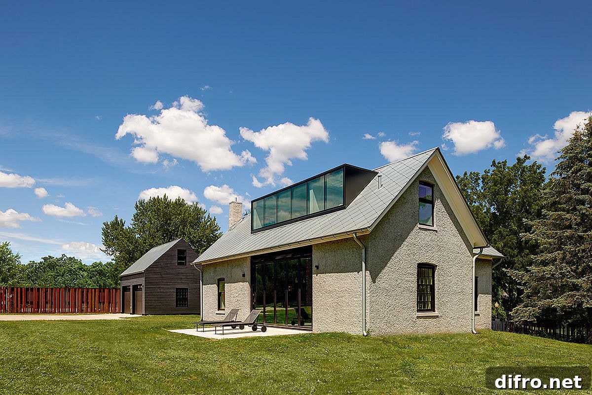 Lush garden and lovely trees shape the landscape around the Foster Road Retreat