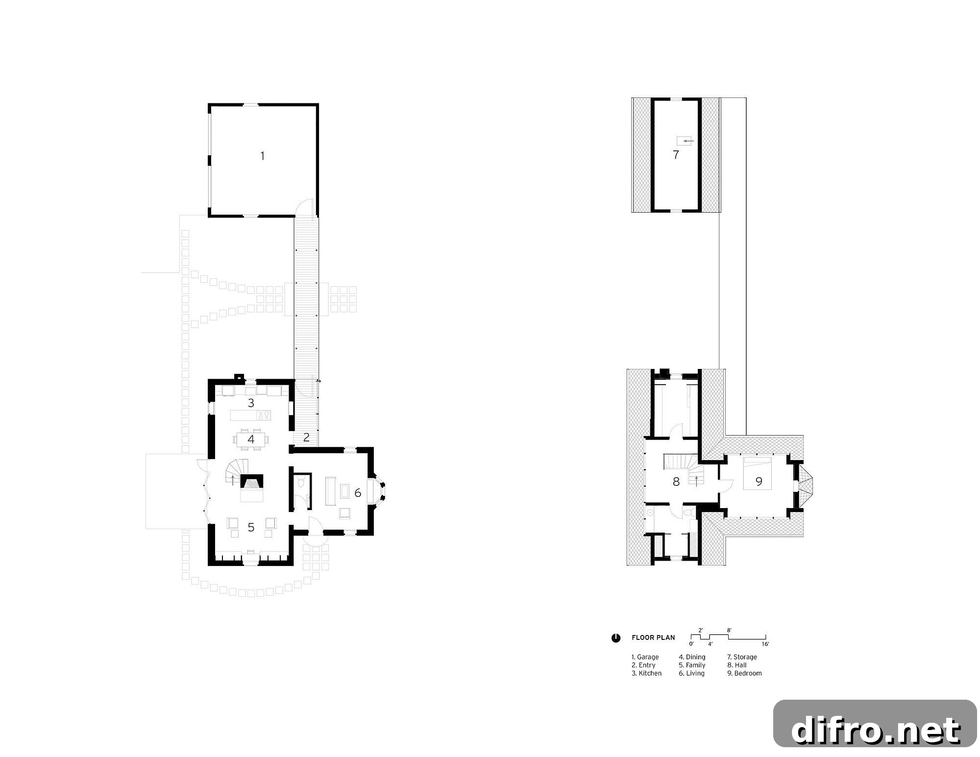 Floor plan of lower level of Foster Road Retreat