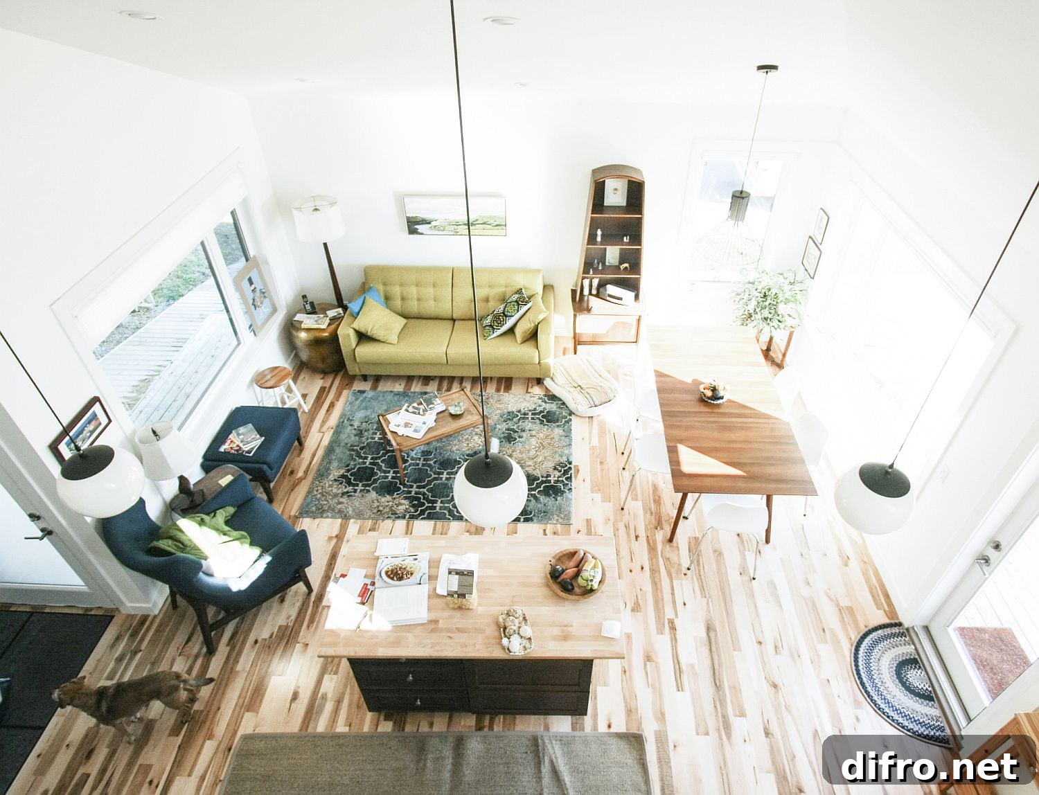 Open living area of the house viewed from the top level