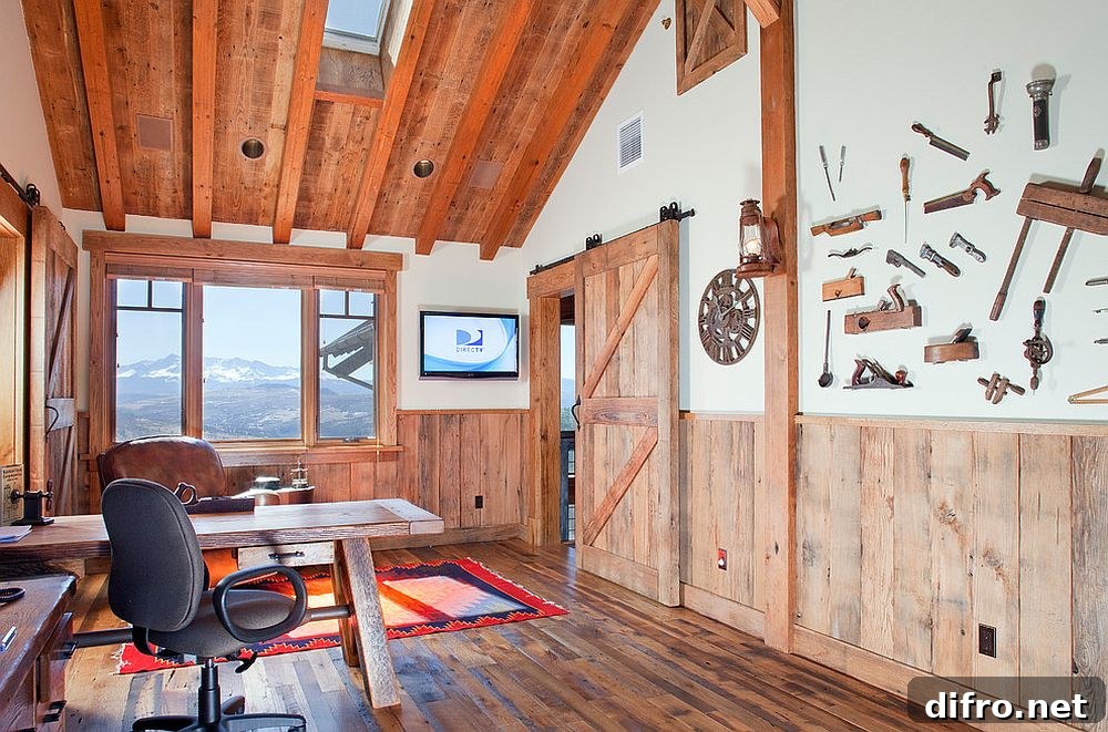 Wooden window frame framing mountain views