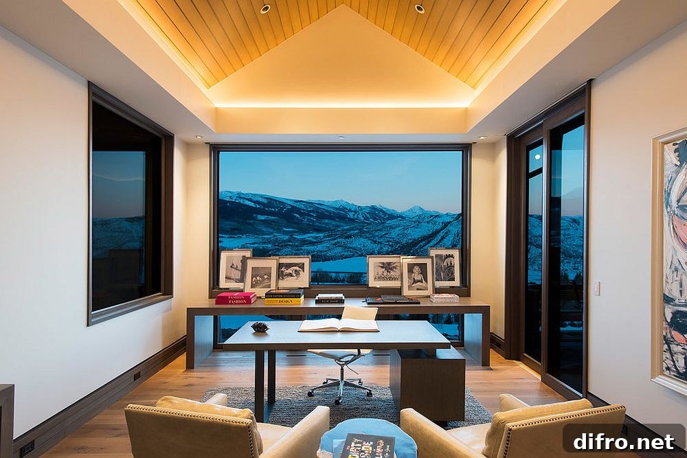 Magnificent contemporary home office with mountain views