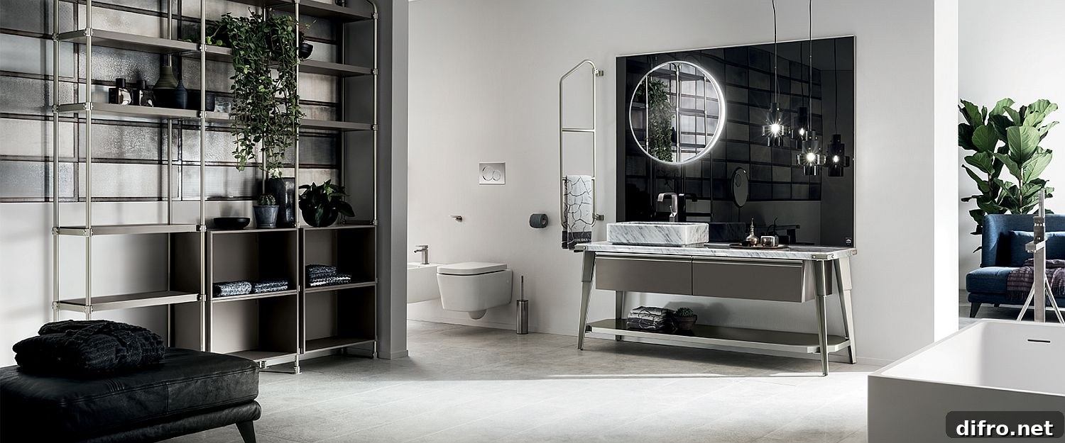 Beautiful black and white bathroom composition from Diesel and Scavolini
