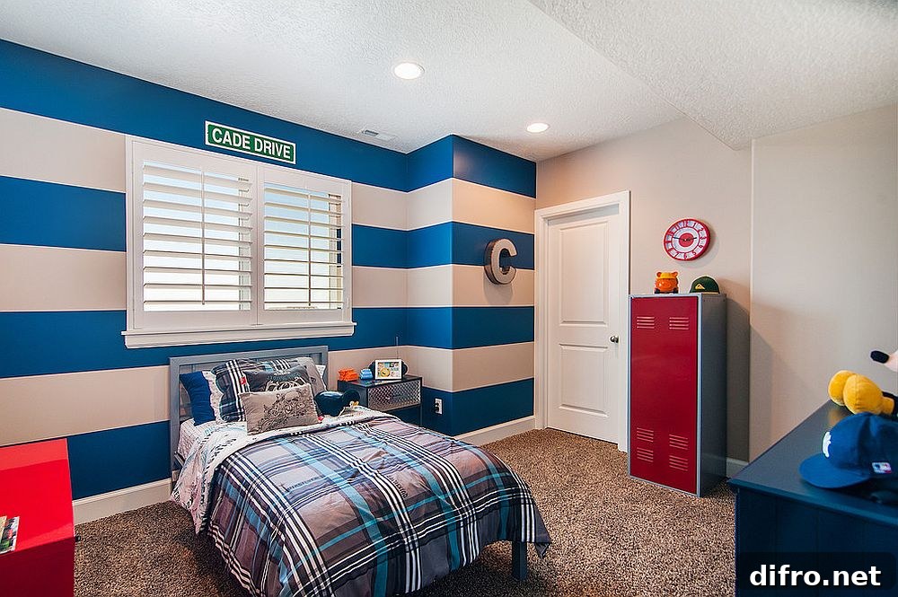Contemporary kids' room with plaid bedding