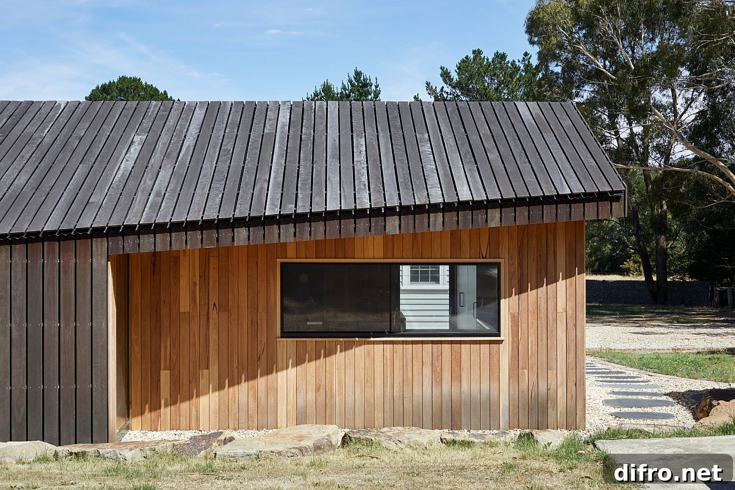 Black stained spotted gum decking