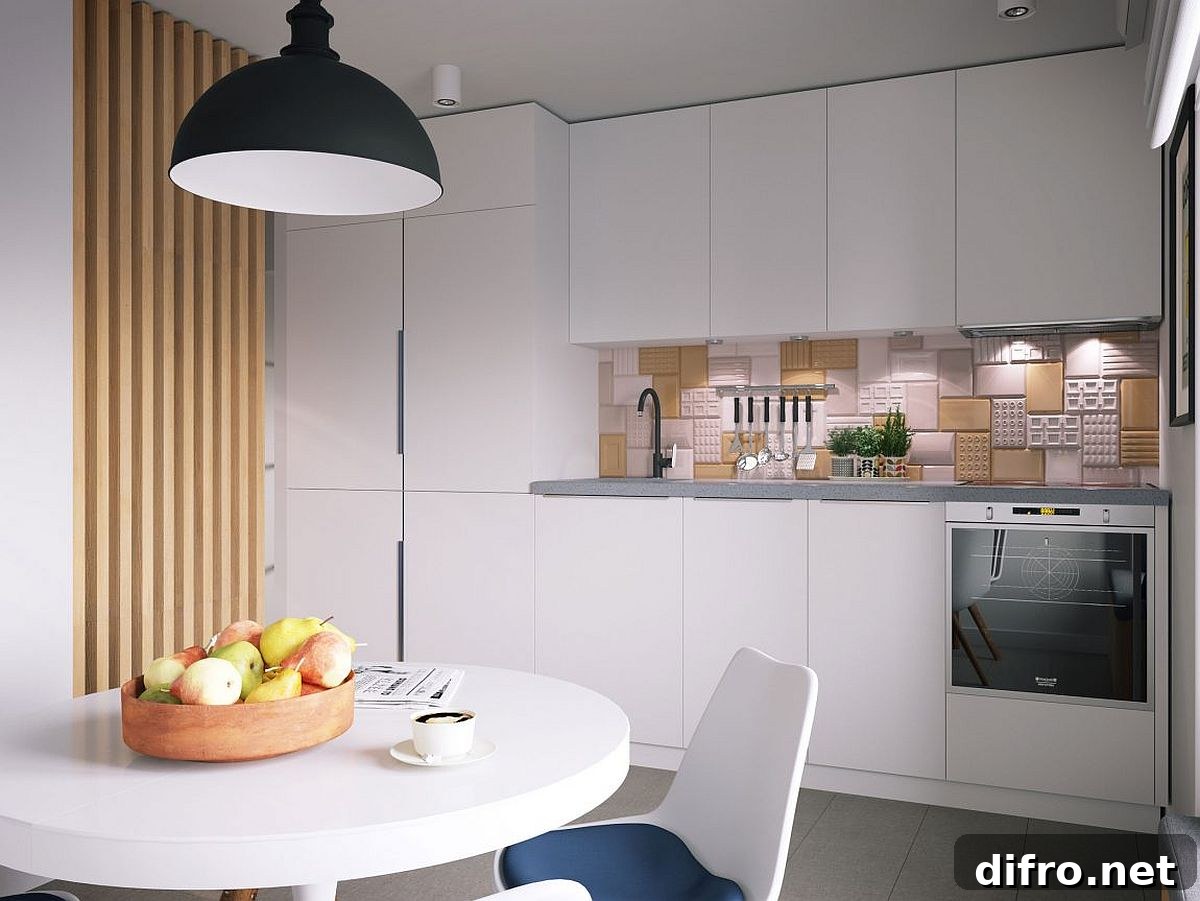 Lovely little kitchen with a backsplash that adds pattern and geo style