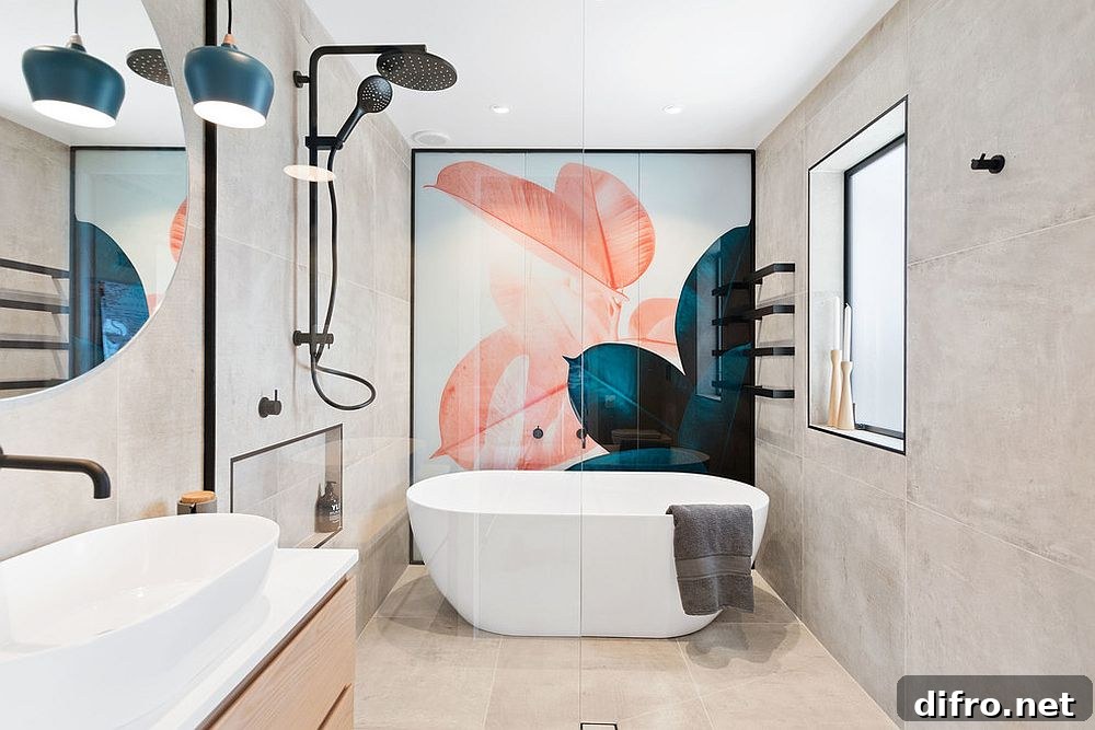 Contemporary bathroom with standout feature wall