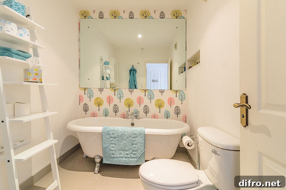Fun feature wall for a small bathroom