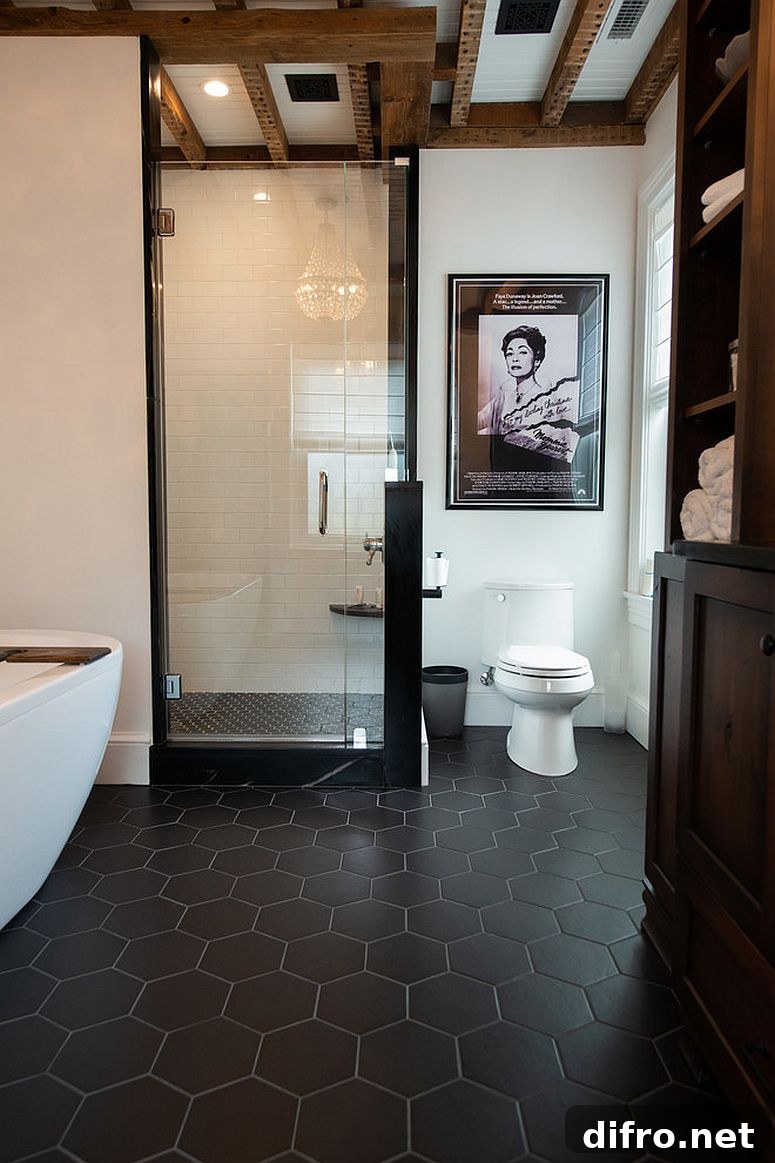 Dark hexagonal bathroom tiles