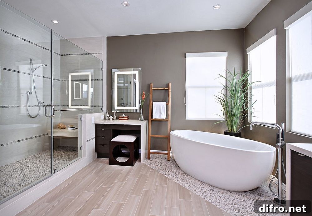 Polished contemporary bathroom with Asian elegance