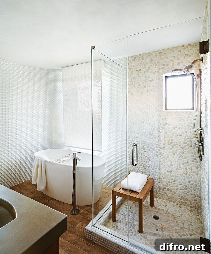 Pebble tiles in modern bathroom