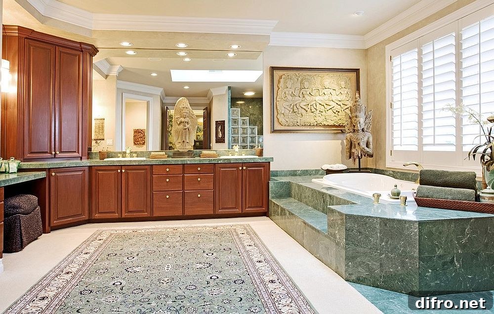 Asian bathroom with curated art