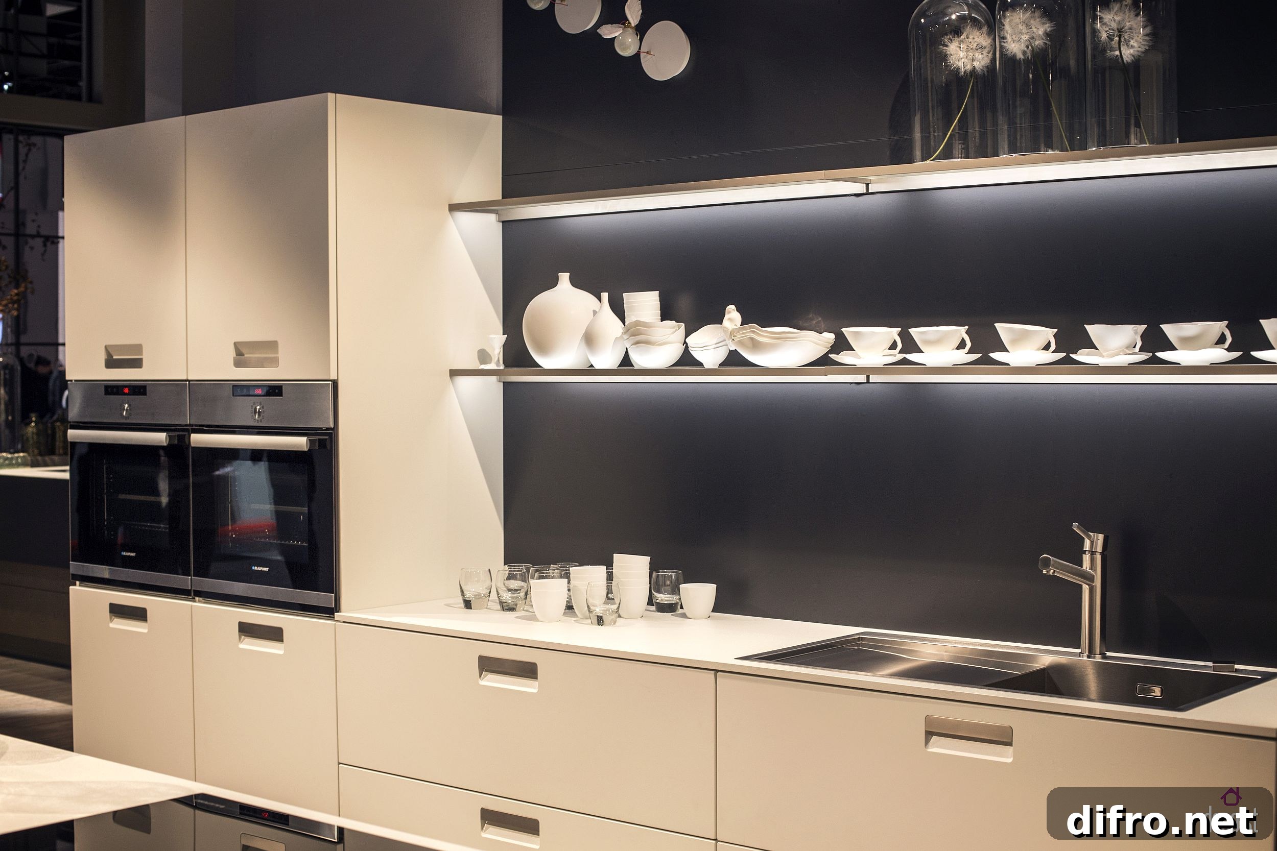 Illuminated glass shelves for the kitchen