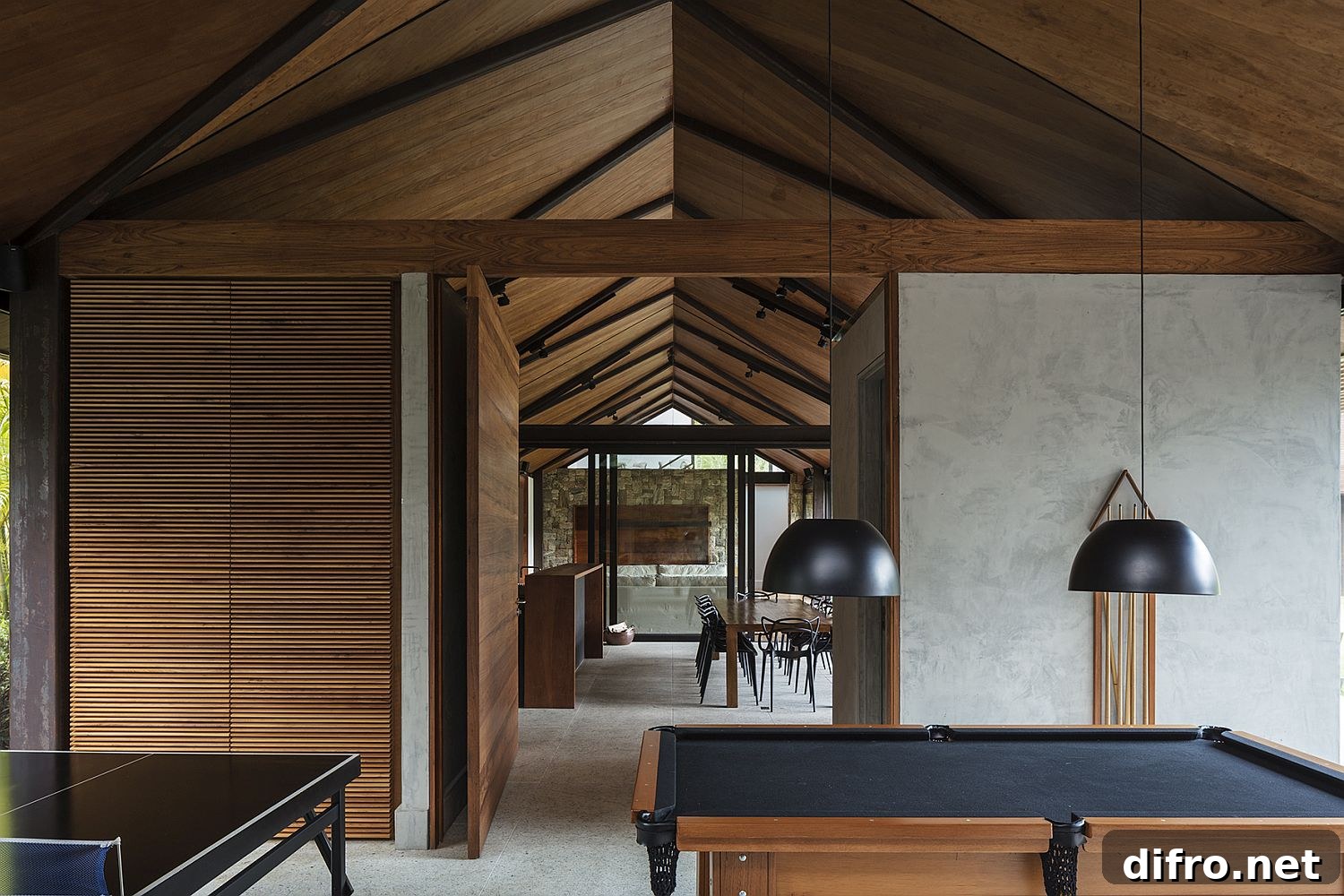 Blend of stone, wood and glass inside the home