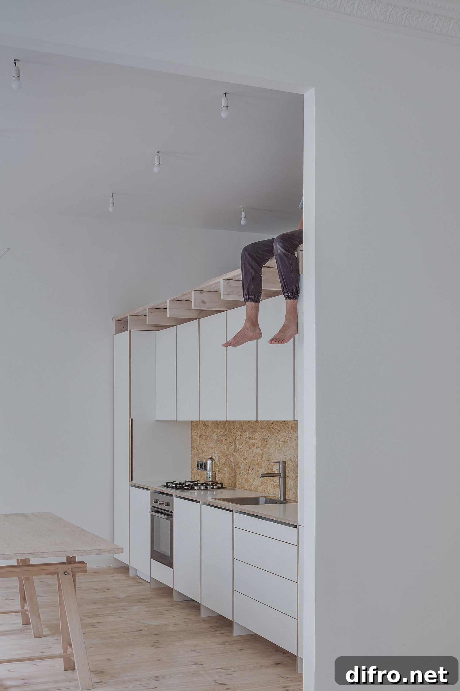 Custom wall for kitchen and bathroom with storage above