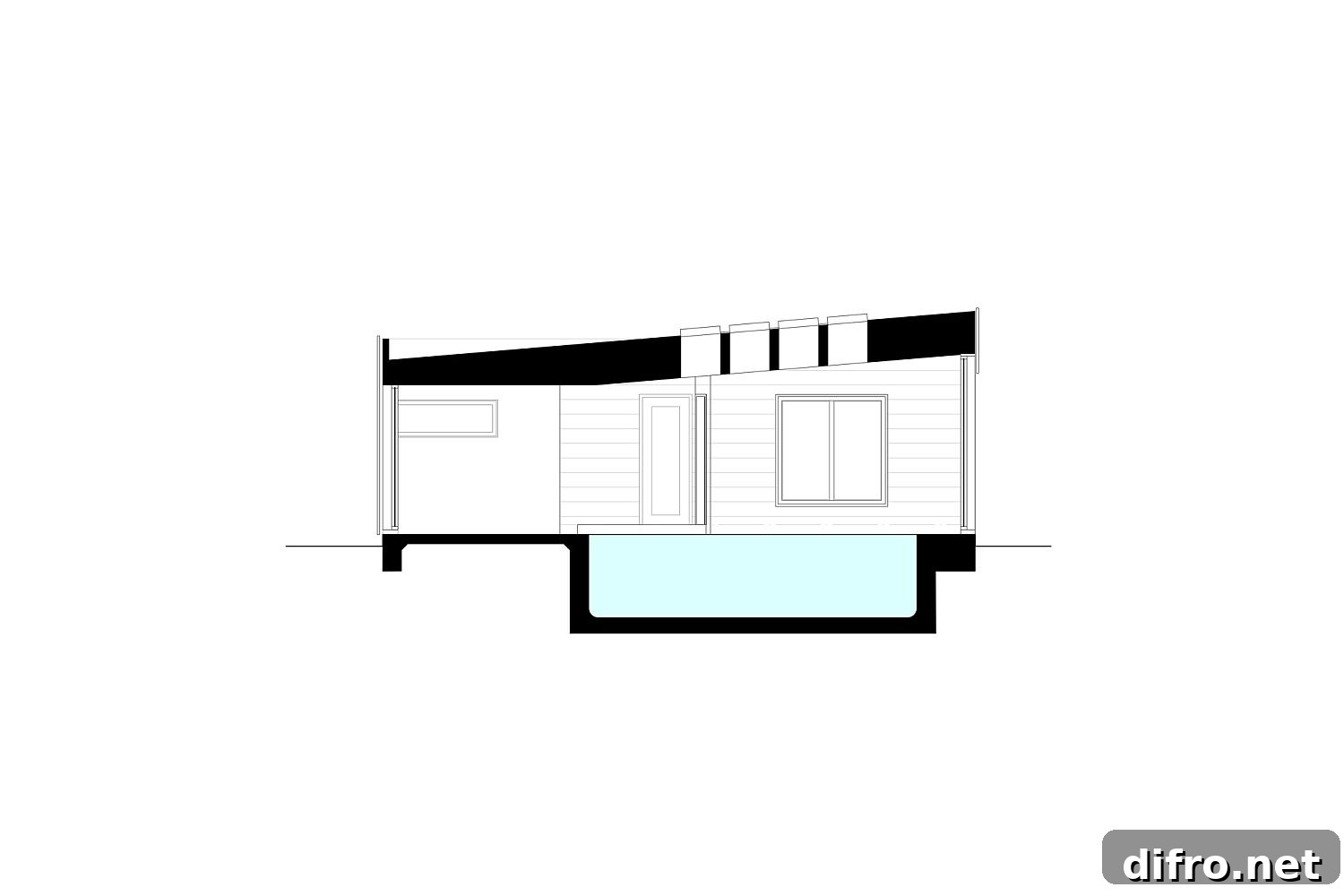 Sectional view of the pool house