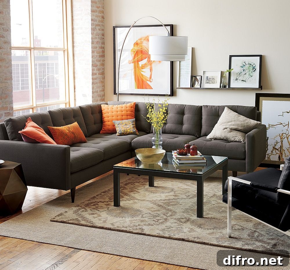 Charming Chicago living space with gray sofa