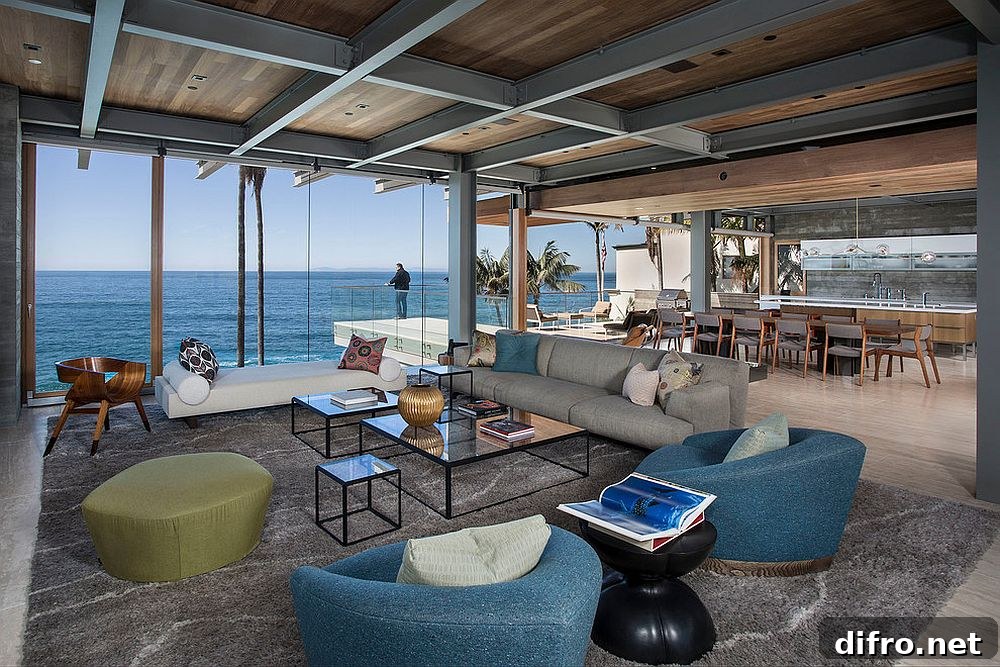 Gray sofa with a stunning view outside