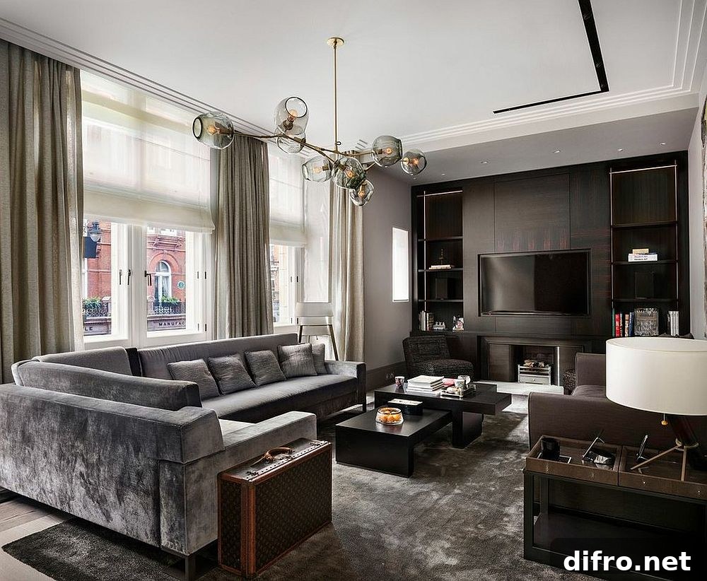 Gray velvet sofa