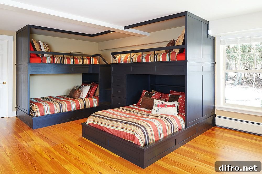 Kids' room with navy blue and orange