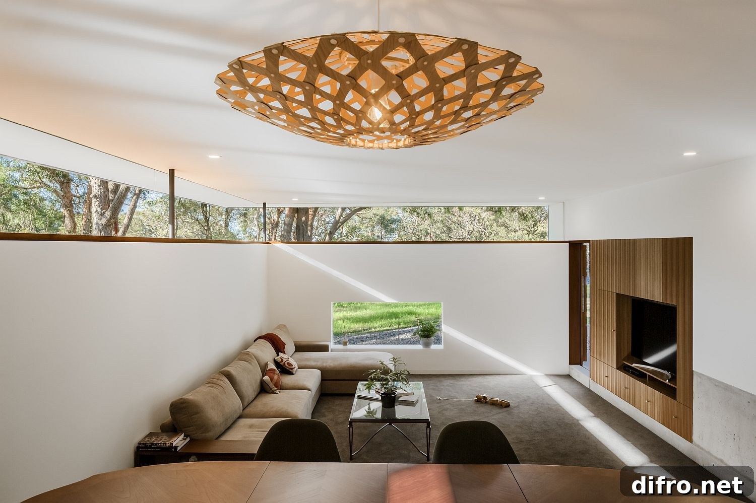 Clerestory windows brighten the sitting area