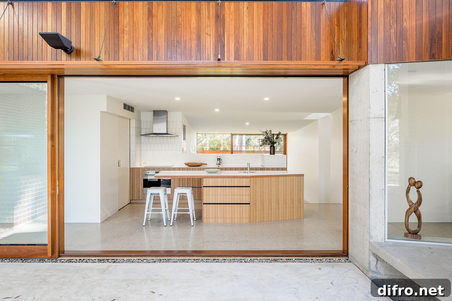 Sliding glass walls in the kitchen
