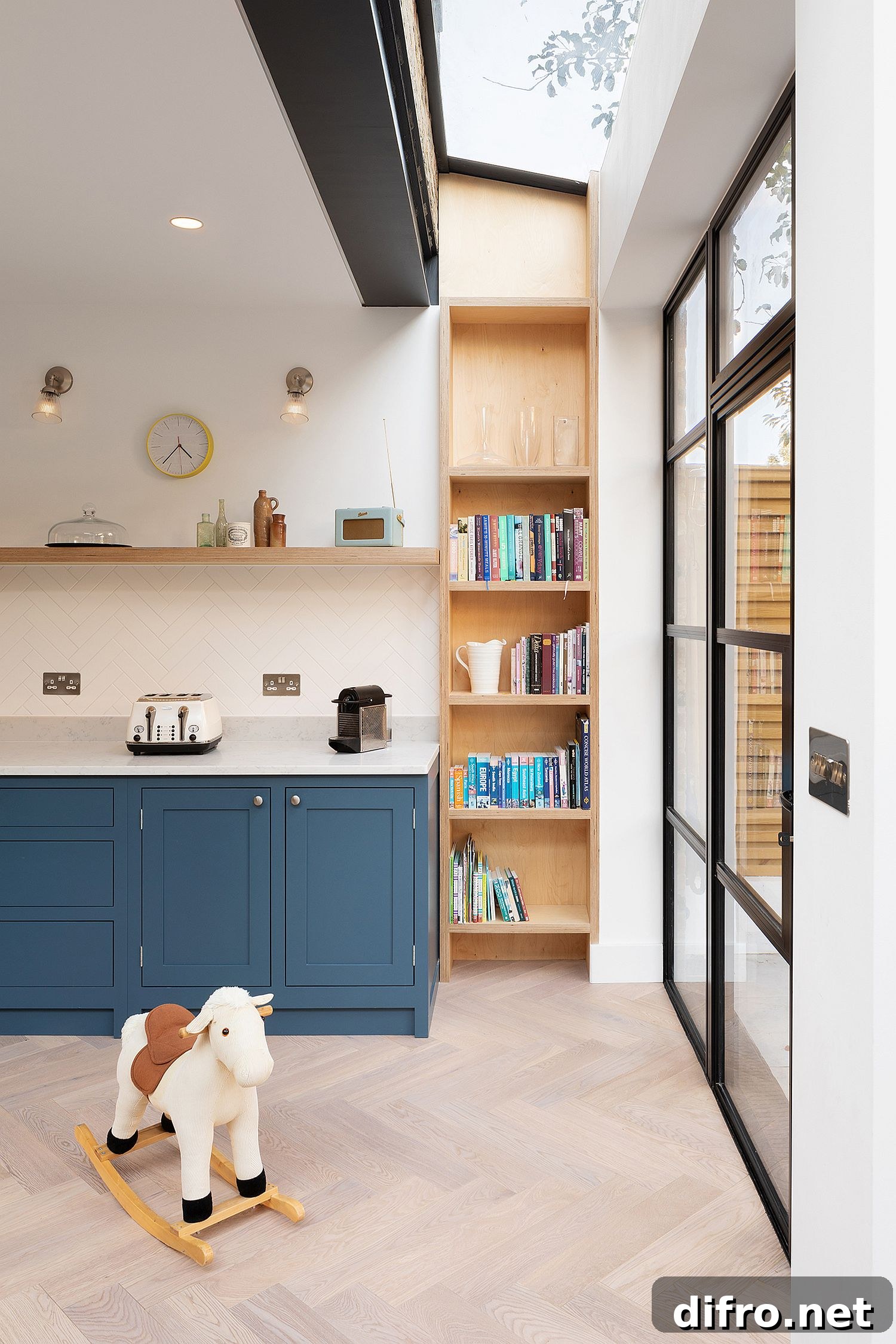 Small wooden corner shelf in the kitchen