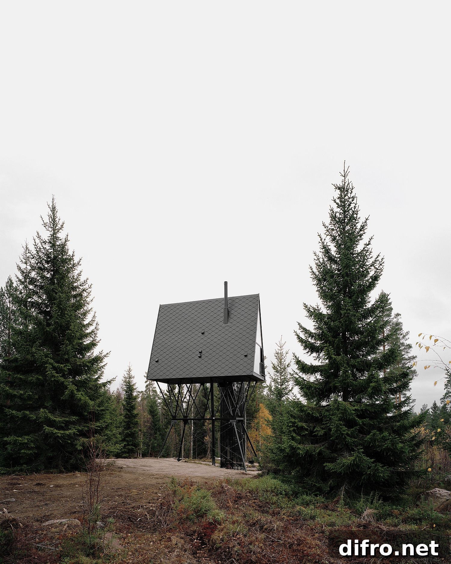 Steel-framed exterior creates a sturdy profile for the cabin