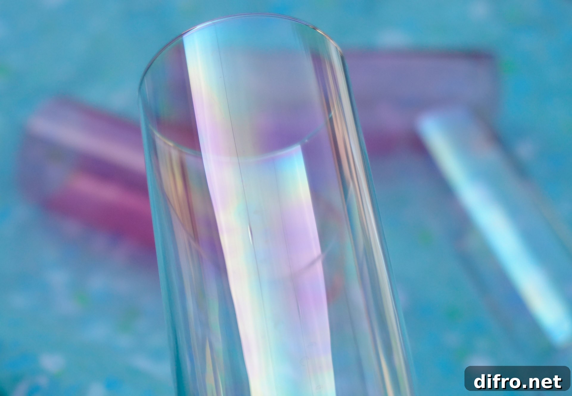 Iridescent champagne flute close-up
