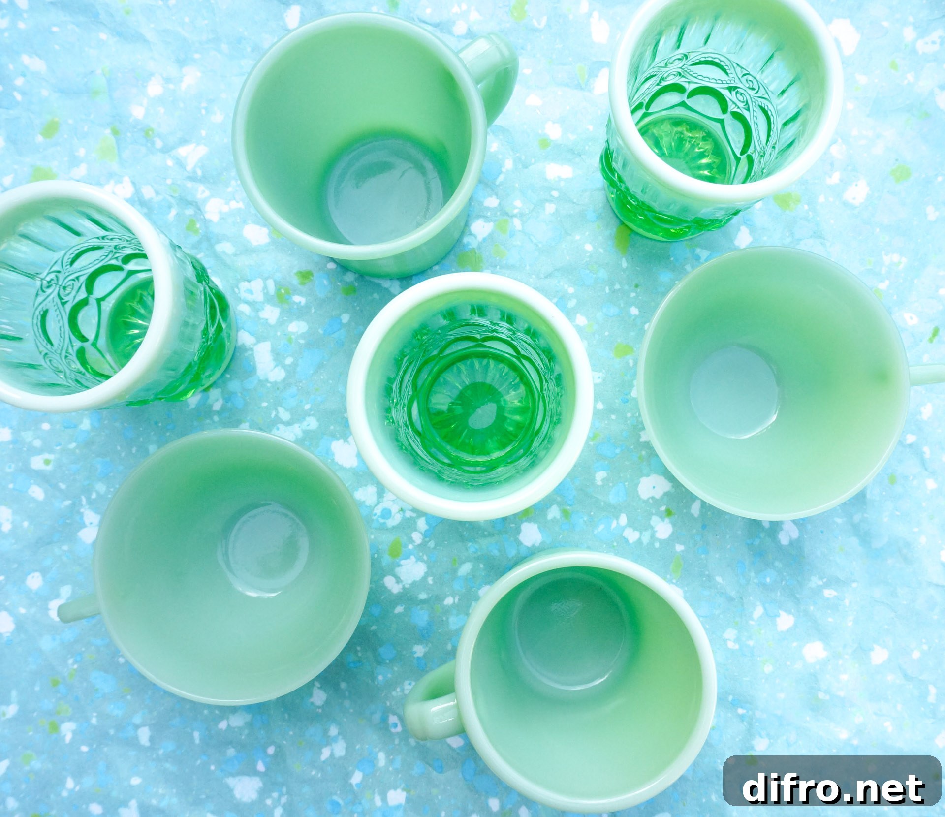 Green vintage and new glassware
