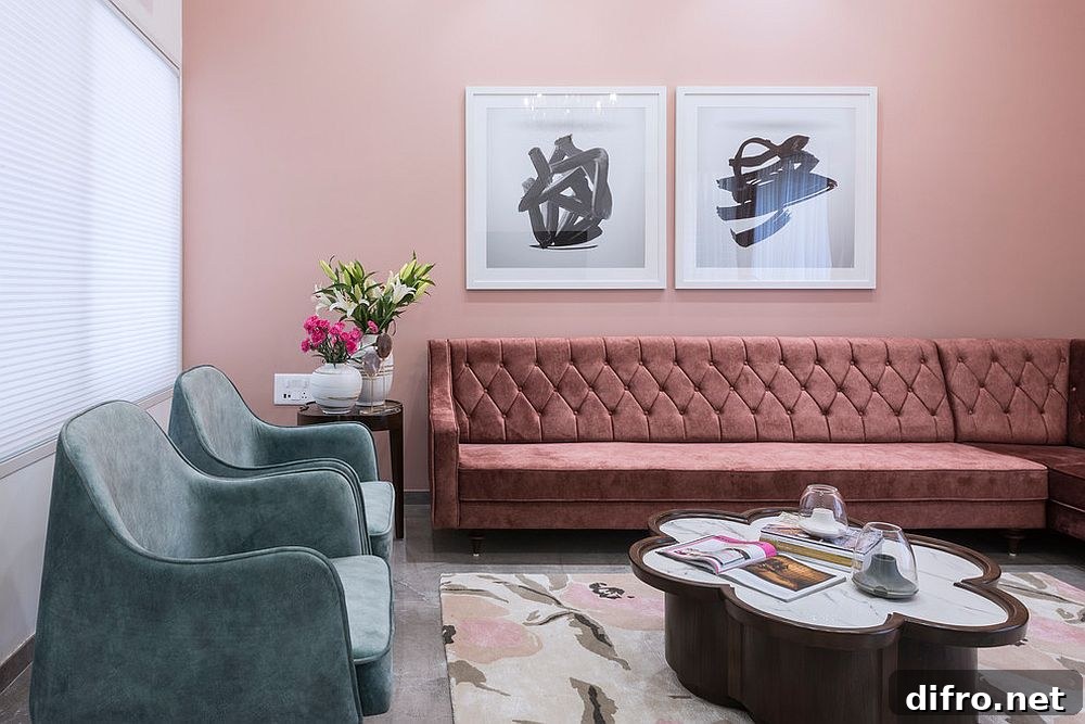 Sectional in matching pink
