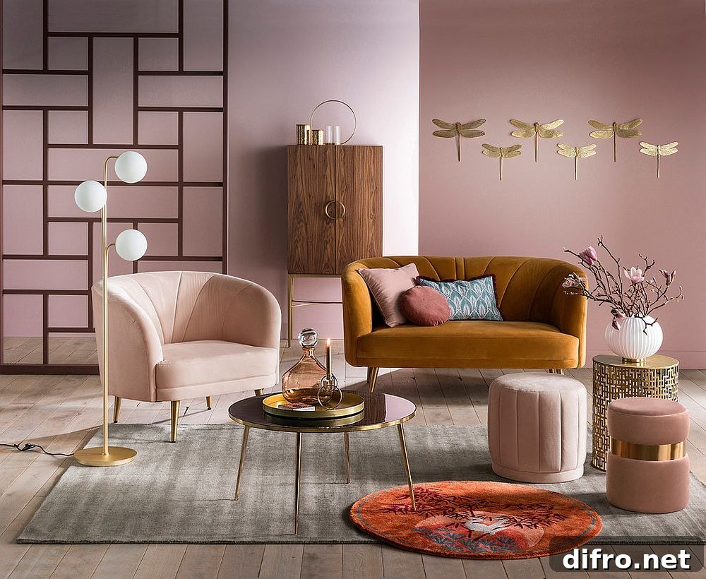 Soft pink living room