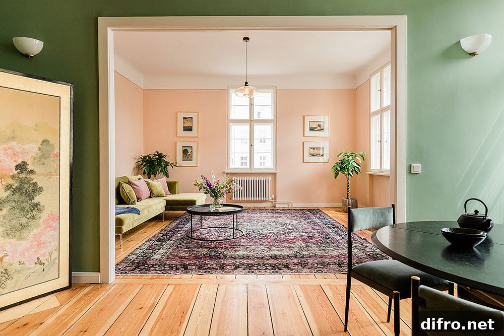 Pastel pink living room