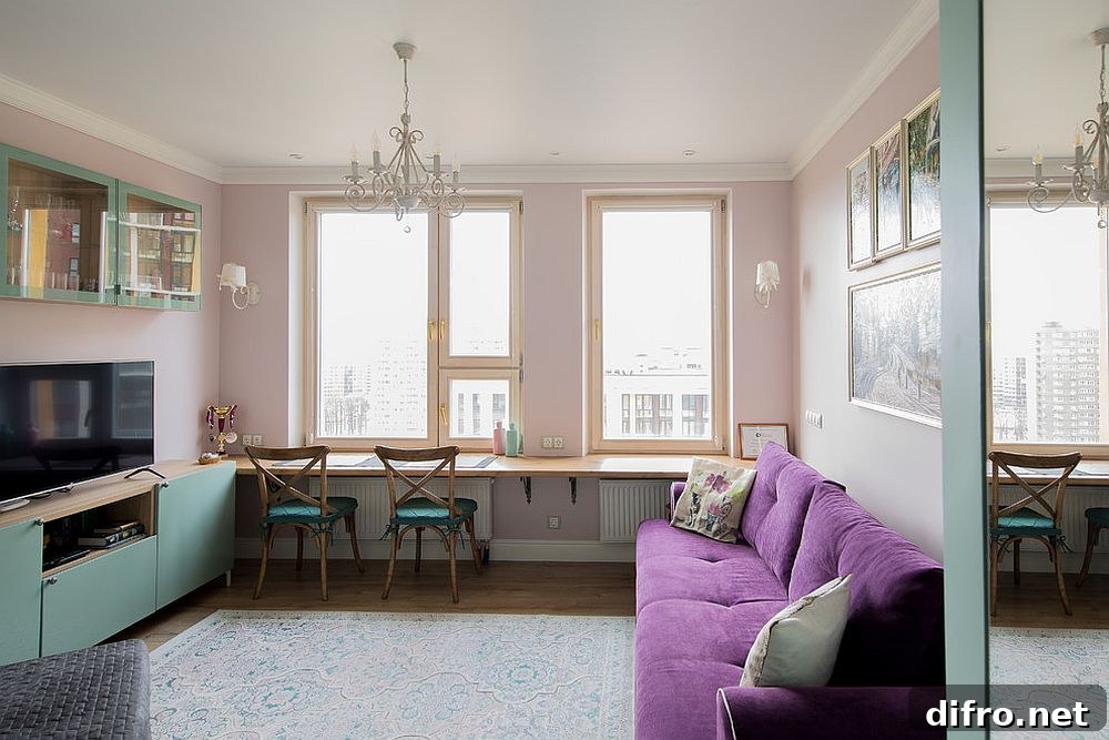 Compact pink living room