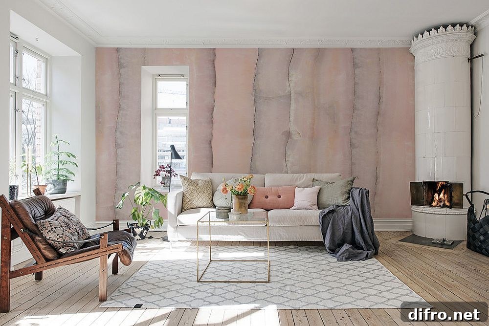 Scandinavian room with pink elements